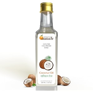 health and orange coconut oil - 100 pure cold pressed edible nariyal ka tel - 200 ml glass bottle