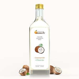 health and orange coconut oil-100 pure cold pressed edible nariyal ka tel-1000 ml glass bottle
