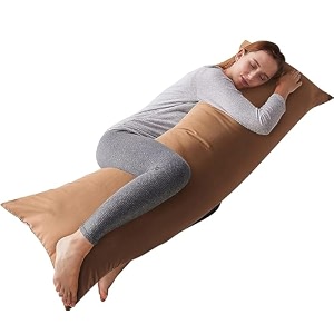 large body pillow insert- breathable full body pillow for side sleeper - soft long bed pillow for adults - 20 x 54 inch brown