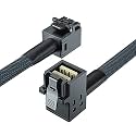 H!Fiber.com 12G Internal Mini SAS HD SFF-8643 to SFF-8643 Cable, Straight to Right Angle, 0.75m, 36 Pin, with Sideband, 100 Ohm, Support RAID, PCIE Controller, Flexible, 0.75-Meter(2.46ft)