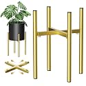 H HOMEXIN Metal Plant Stands for Indoor Plants Adjustable for 8 9 10 11 12 inches Planter Mid Century Stable Stylish Corner Plant Stand for Outdoor, Gold 1Pack, Pot not Included