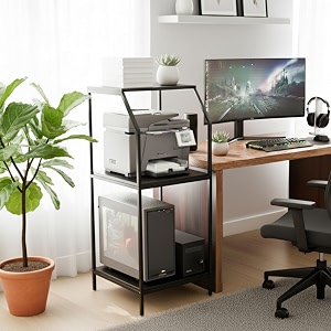 hsea sseries 3-tier premium cpu printer ups stand  universal storage rack  5560120 cm equipment organizer  150 kg capacity  battery inverter cpu stand printer storage clean black pro