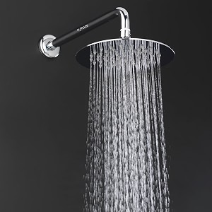 h2plus mirror stainless steel 304 round ultra slim high pressure rainfall shower head for bathroom with j bend arm amp round overhead shower 6x618 inch j bend
