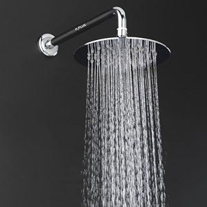h2plus mirror stainless steel 304 round ultra slim high pressure rainfall shower head for bathroom with j bend arm amp round overhead shower 4x415 inch j bend