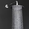 H2plus® Mirror Stainless Steel 304 Round Ultra Slim High Pressure Rainfall Shower Head for Bathroom With J Bend Arm &amp; Round Overhead Shower. (12X12+18 INCH J BEND)