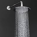H2plus® Mirror Stainless Steel 304 Round Ultra Slim High Pressure Rainfall Shower Head for Bathroom With J Bend Arm &amp; Round Overhead Shower. (8X8+21 INCH J BEND)