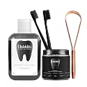 Habbits Natural Oral Care Bundle | Charcoal Mouthwash + Teeth Whitening Powder + Copper Tongue Cleaner + 2 Biodegradable Toothbrushes | Vitamin Enriched SLS & Fluoride Free | FDA Certified | Combo Pack of 4