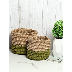 habere india-all the cultures fabricating india jute crochet basket  designer baskets for clothes storage  shelves organiser  jute planter basket beige amp green 2 piece set 10 inches