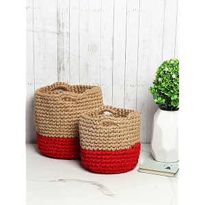 habere india-all the cultures fabricating india jute crochet basket  designer baskets for clothes storage  shelves organiser  jute planter basket beige amp red 2 piece set 6 amp 8 inches