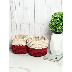 habere india-all the cultures fabricating india jute crochet basket  designer baskets for clothes storage  shelves organiser  jute planter basket wine amp cream 2 piece set 6 inches
