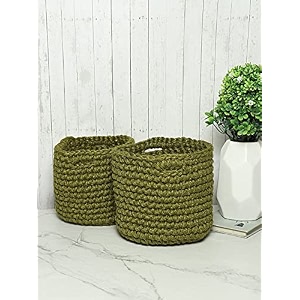 habere india-all the cultures fabricating india jute crochet basket  designer baskets for clothes storage  shelves organiser  jute planter basket camouflage green 2 piece set 6 amp 8 inches
