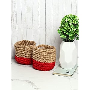 habere india-all the cultures fabricating india jute crochet basket  designer baskets for clothes storage  shelves organiser  jute planter basket beige amp white 2 piece set 6 amp 10 inches