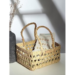 habere india-all the cultures fabricating india dry grass handmade gift hamper rectangular basketsdecorative storage basketsclothes storagefruit baskets fruit basket jaali 32  14  21beige