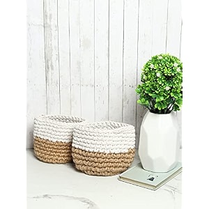 habere india-all the cultures fabricating india jute crochet basket  designer baskets for clothes storage  shelves organiser  jute planter basket beige amp white 2 piece set 6 inches