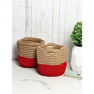 habere india-all the cultures fabricating india jute crochet basket  designer baskets for clothes storage  shelves organiser  jute planter basket beige amp red 2 piece set 8 inches