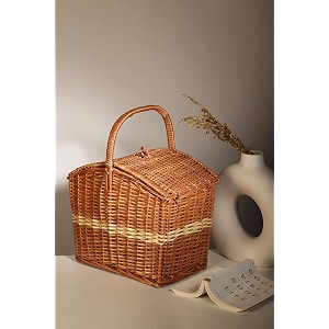 habere india-all the cultures fabricating india wicker basket for lunch  picnic baskets with top handle  morden picnic baskets  brown rectangular basket m - 33  23  30 cm