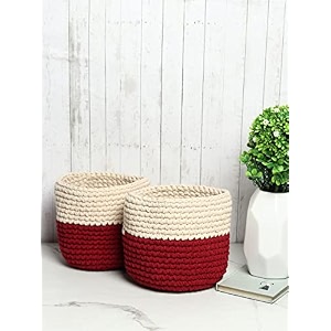 habere india-all the cultures fabricating india jute crochet basket  designer baskets for clothes storage  shelves organiser  jute planter basket wine amp cream 2 piece set 10 inches