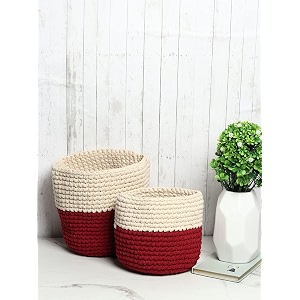 habere india-all the cultures fabricating india jute crochet baskets  designer crochet basket  storageshelves baskets 2 piece set 8 amp 10 inches wine amp cream