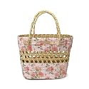 Habere India-All the Cultures Fabricating India Wicker Picnic Oval Basket | Lunch Basket for Gifting | Jute Shopping Bag | Seagrass Tote Handbag (Design 01, Multicolor - L40 x W14 x H30 cm)
