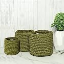 Habere India-All the Cultures Fabricating India Jute Crochet Basket | Designer Baskets for Clothes Storage | Shelves Organiser | Jute Planter Basket, Camouflage Green, 3 Piece Set (6 &amp; 8 &amp; 10 Inches)