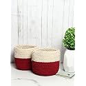 Habere India-All the Cultures Fabricating India Jute Crochet Basket | Designer Baskets for Clothes Storage | Shelves Organiser | Jute Planter Basket, Wine &amp; Cream, 2 Piece Set (8 Inches)