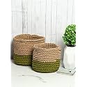 Habere India-All the Cultures Fabricating India Jute Crochet Basket | Designer Baskets for Clothes Storage | Shelves Organiser | Jute Planter Basket, Beige &amp; White, 2 Piece Set (6 &amp; 10 Inches)