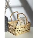 Habere India-All the Cultures Fabricating India Dry Grass Handmade Gift Hamper Rectangular Baskets|Decorative Storage Baskets|Clothes Storage/Fruit Baskets (Fruit Basket Jaali (32 * 14 * 21)),Beige