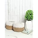 Habere India-All the Cultures Fabricating India Jute Crochet Basket | Designer Baskets for Clothes Storage | Shelves Organiser | Jute Planter Basket, Beige &amp; White, 2 Piece Set (6 Inches)
