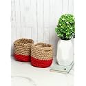 Habere India-All the Cultures Fabricating India Jute Crochet Basket | Designer Baskets for Clothes Storage | Shelves Organiser | Jute Planter Basket, Beige & White, 2 Piece Set (6 & 10 Inches)