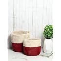 Habere India-All the Cultures Fabricating India Jute Crochet Basket | Designer Baskets for Clothes Storage | Shelves Organiser | Jute Planter Basket, Wine &amp; Cream, 2 Piece Set (6 &amp; 10 Inches)