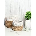 Habere India-All the Cultures Fabricating India Jute Crochet Basket | Designer Baskets for Clothes Storage | Shelves Organiser | Jute Planter Basket, Beige &amp; White, 2 Piece Set (6 &amp; 8 Inches)
