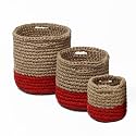 Habere India-All the Cultures Fabricating India Jute Crochet Basket | Designer Baskets for Clothes Storage | Shelves Organiser | Jute Planter Basket, Beige &amp; Red, 3 Piece Set (6 &amp; 8 &amp; 10 Inches)