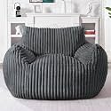 HABUTWAT Giant Bean Bag Chair for Adults, Large Bean Bag Floor Sofa Chair with Armrests, Plush Fluffy BeanBag Lazy Sofa Couch Chair for Bedroom Living Room Reading (Dark Grey)