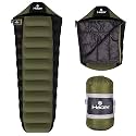 Hacer Khardunga La Camping Sleeping Bag with Secret Pocket Mummy Shape 210T Polyester +6 to +15 Degree Winter Hiking Trekking for Baby, Adults Men &amp; Women (7 Ft, 1.2 KG, Black &amp; Light Green)