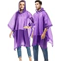 HACER Eva Poncho Raincoat Transparent Hooded Waterproof Rain Jacket with Sleeves, Standard Length Free Size for Women's Men Camping Rainy Season Travel - Purple