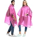 HACER Eva Poncho Raincoat Transparent Hooded Waterproof Rain Standard Length Jacket with Sleeves for Women Men Camping Rainy Season Travel-Pink, Free Size