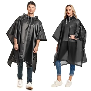 hacer eva raincoat poncho 70 gsm with waterproof rain coat adjustable hood full sleeves knee length unisex universal size outdoor rainwear for camping trekking hiking men and women pack of 1 black