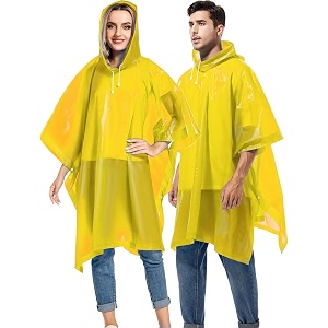 hacer eva waterproof raincoat transparent hooded poncho rain jacket with sleeves for women men camping rainy season travel color-yellow