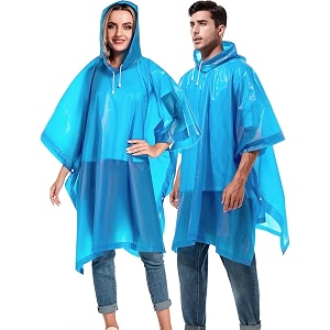hacer eva long length raincoat transparent hooded waterproof poncho rain jacket with sleeves for women men camping rainy season travel blue free size