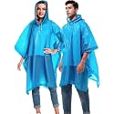 HACER Eva Long Length Raincoat Transparent Hooded Waterproof Poncho Rain Jacket with Sleeves for Women Men Camping Rainy Season Travel (Blue), Free Size