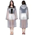 HACER EVA Raincoat Transparent Reusable Waterproof Long Length Rain Suit with Hood and Sleeves for Women Men (XL, Black)