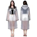HACER EVA Raincoat Transparent Reusable Waterproof Rain Suit with Hood and Sleeves for Women Men (2XL, Black)