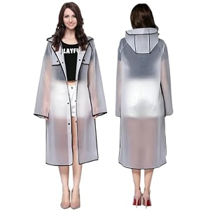 hacer eva raincoats transparent reusable waterproof with hood and sleeves for women men camping rainy season travel medium black