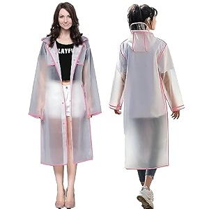 hacer eva raincoats transparent reusable waterproof with hood and sleeves for women men camping rainy season travel medium pink