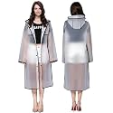 HACER EVA Raincoats Transparent Reusable Waterproof Rain Coat with Hood and Sleeves for Women Men Camping Rainy Season Travel (Large, Black)