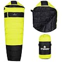 Hacer Khardunga La Camping Sleeping Bag with Secret Pocket Mummy Shape 210T Polyester +6 to +15 Degree Winter Hiking Trekking Travelling for Baby, Adults Men &amp; Women (7 Ft, 1.2 KG, Black &amp; Yellow)