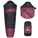 Hacer Khardunga La Camping Sleeping Bag with Secret Pocket Mummy Shape 210T Polyester +6 to +15 Degree Winter Hiking Trekking Travelling for Baby, Adults Men &amp; Women (7 Ft, 1.2 KG, Maroon &amp; Black)