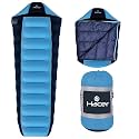 Hacer Khardunga La Camping Sleeping Bag +6°C to +15°C Mummy Shape Polyester Lining Comfortable Hiking Trekking Bags for Baby, Men &amp; Women- Height Upto 6.8ft- (Sky Blue &amp; Blue, 1.2 kg)