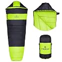 Hacer Khardunga La Camping Sleeping Bag with Secret Pocket Mummy Shape 210T Polyester +6 to +15 Degree Winter Hiking Trekking for Baby, Adults Men &amp; Women (7 Ft, 1.2 KG, Light Green &amp; Black)