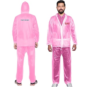 hacer knight rider raincoat with hood waterproof rainsuit adjustable drawstring hem set of top amp bottom barsaati universal rainwear universal pink